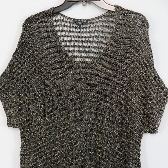 Eileen Fisher Tops - EILEEN FISHER Shades of Brown Shimmer OverSized Crochet Cap-Sleeve Sequin Topper